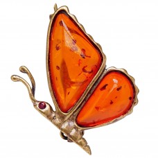Брошь - кулон "Бабочка" янтарь коричневый бронза 171