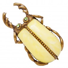 Брошь - Кулон "Майский Жук" янтарь молочный бронза 1821