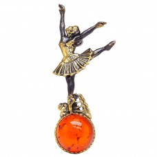 Брошь "Балерина в танце" янтарь бронза 2146