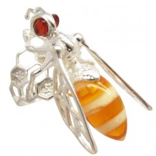 Кольцо Пчела с янтарём посеребрение 1139