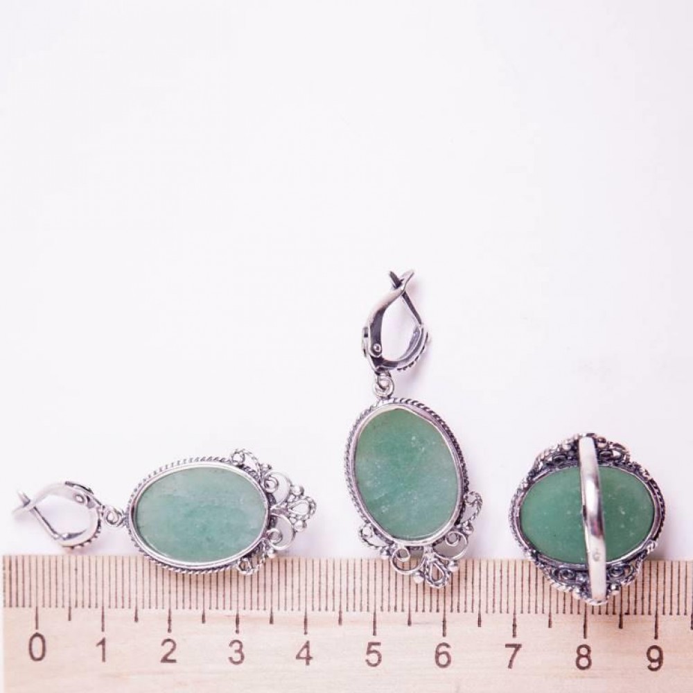 Серьги "Красимира" нефрит зелёный мята посеребрение 1310
