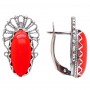 Серьги коралл красный посеребрение филигрань 1456