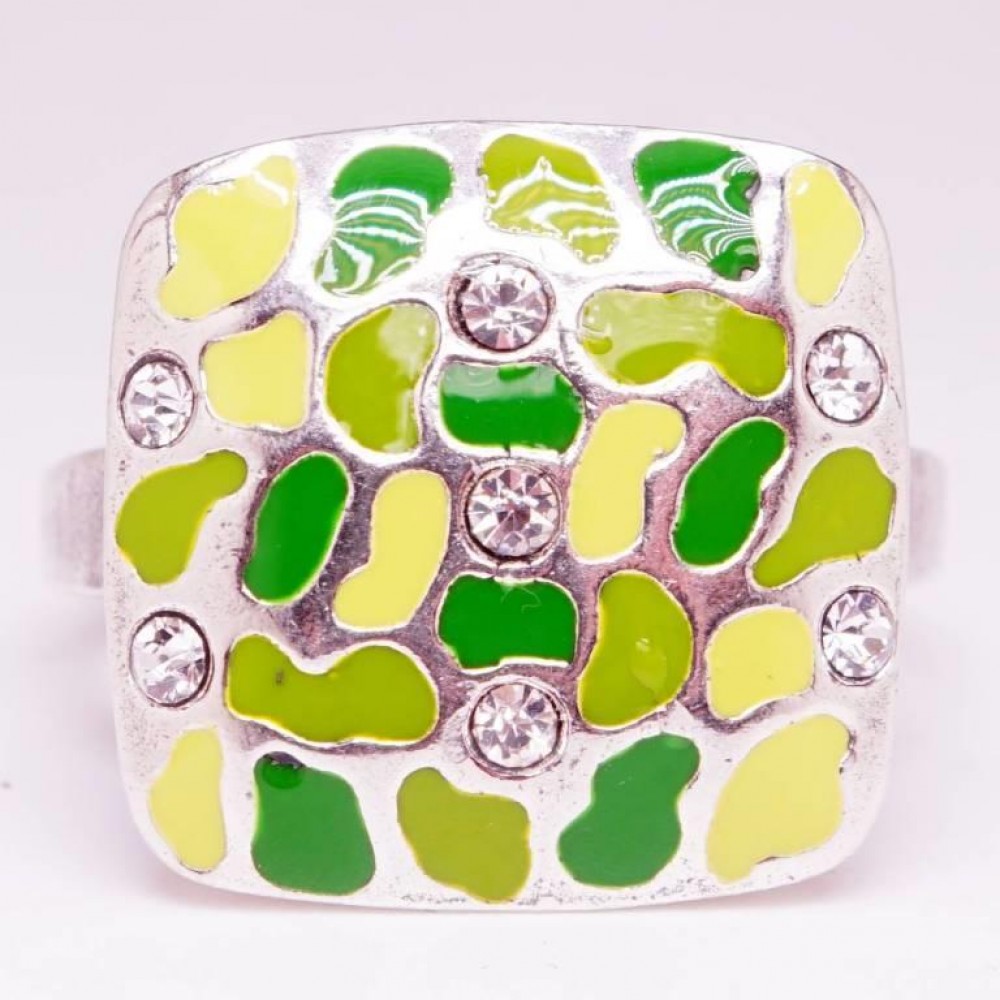 Кольцо "Аманда" эмаль зеленый салатовый посеребрение 3703