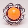 Кольцо Цветок майорка оранжевая посеребрение  528