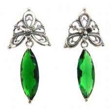 Серьги Маркиз изумруд посеребрение 1420