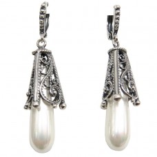 Серьги длинные Майорка жемчуг белый 1836