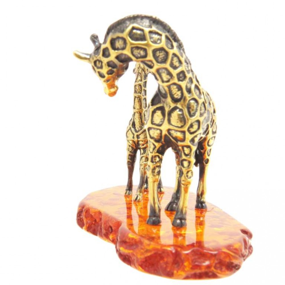 Фигурка Жираф нубийский с жирафенком янтарь бронза 2429