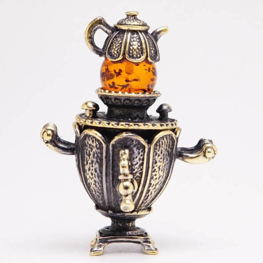 Фигурка "Самовар с Чайником открывающийся" янтарь бронза 540