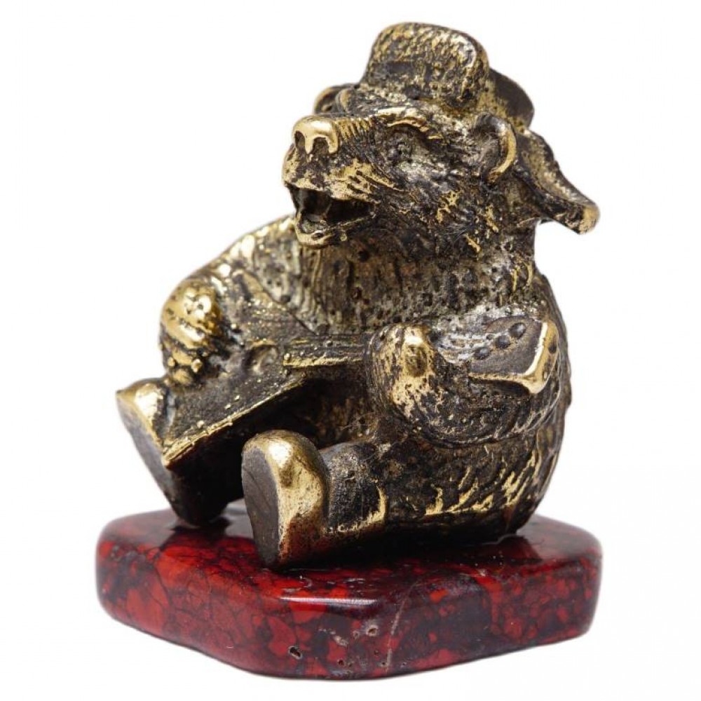 Фигурка "Медведь с балалайкой" на яшме латунь бронза 1887