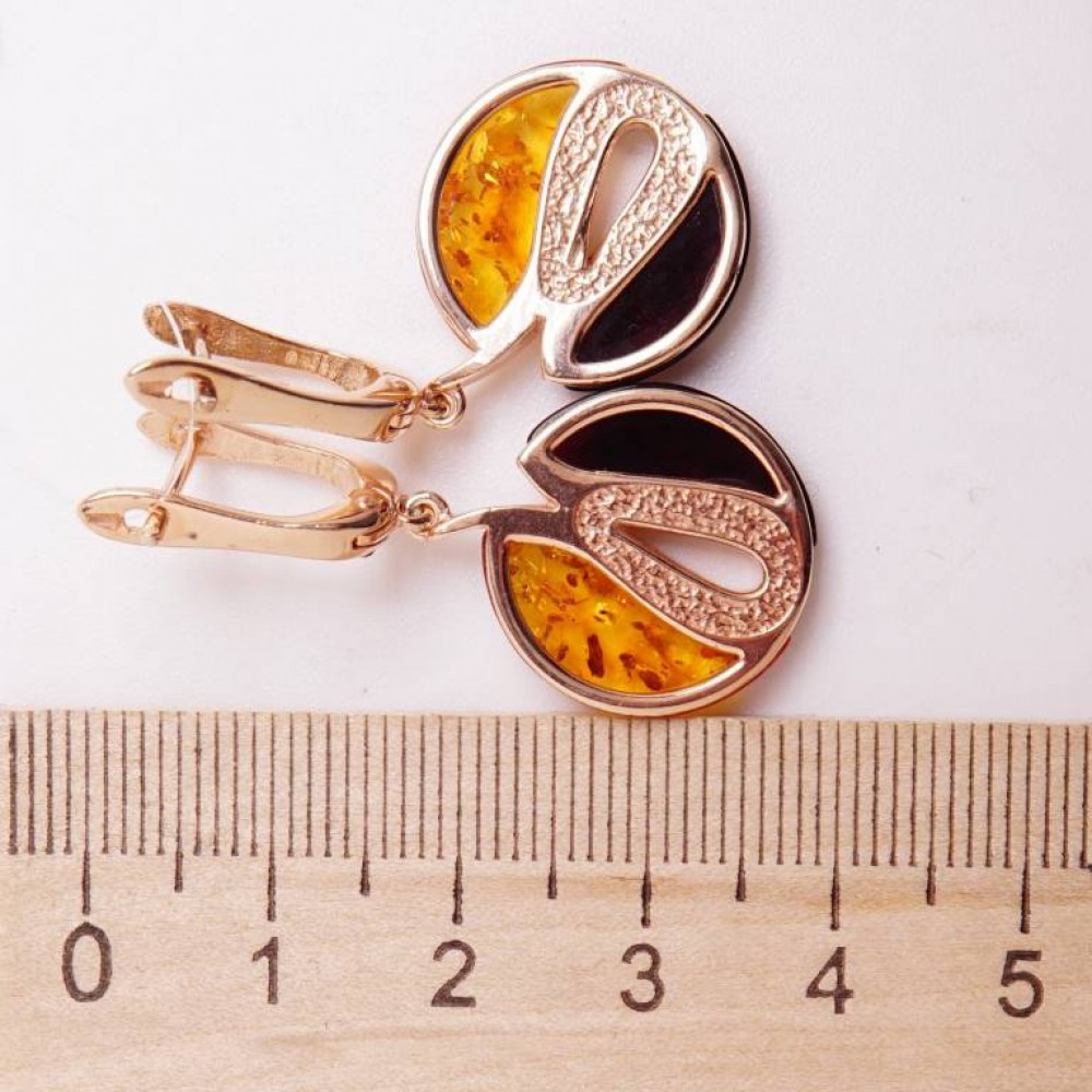 Серьги "Арабелла" янтарь микс оранжевый серебро 925 Ag позолота 202