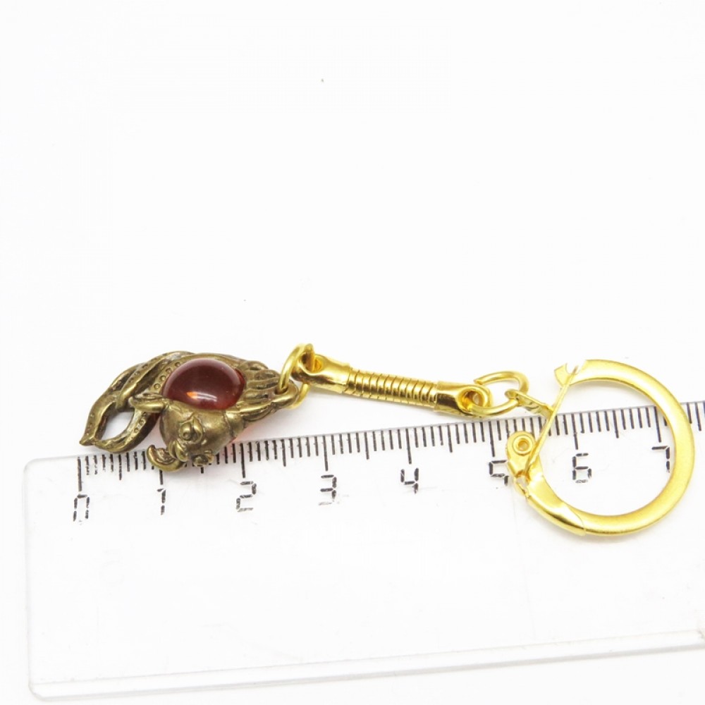 Брелок для ключей "Золотая Рыбка" Янтарь в бронзе 566