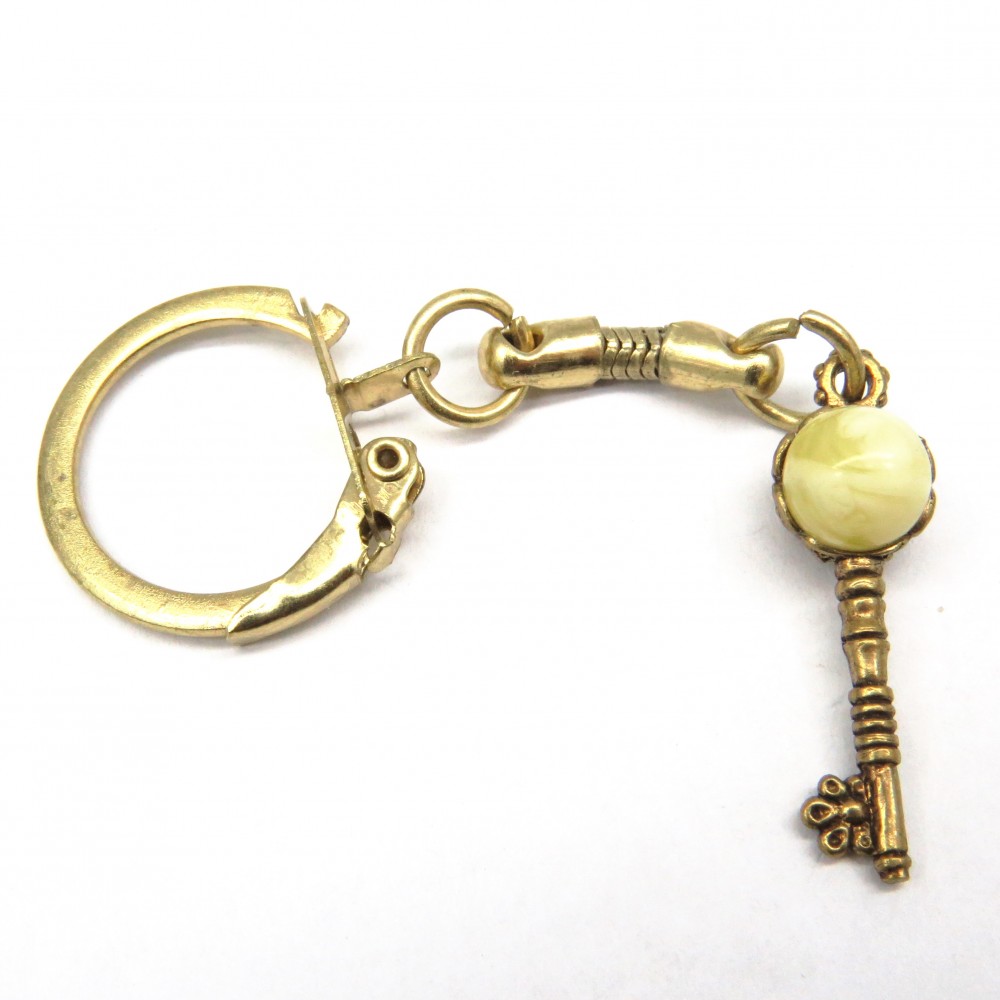 Брелок для ключей "Золотой Ключик" янтарь молочный бронза 1354