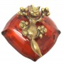 Фигурка Котёнок игривый на подушке янтарь бронза 536