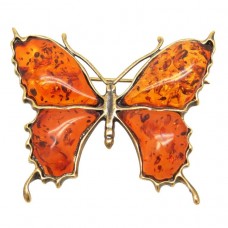 Брошь "Бабочка" большая янтарь тёмный бронза 167