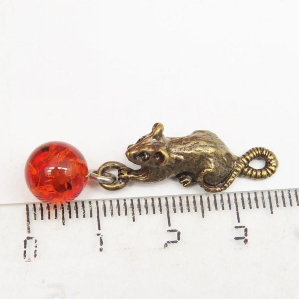Миниатюрная Мышка с Янтарем коричневым бронза 1468