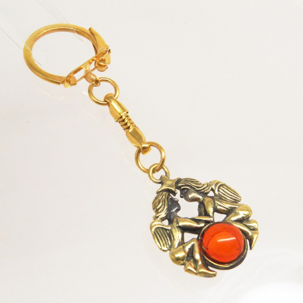 Брелок для ключей Блезнецы знак зодиака янтарь бронза 2415